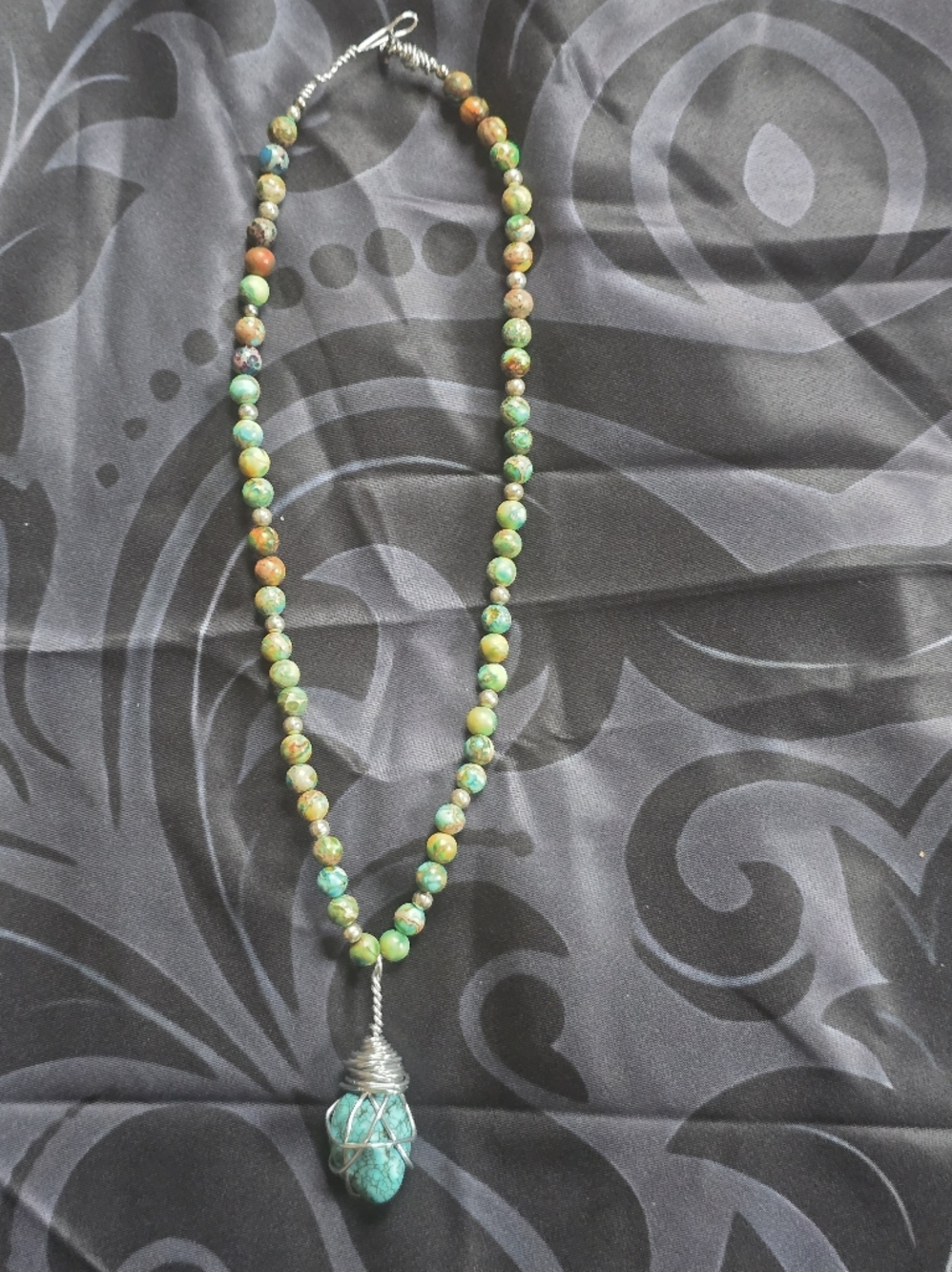 Turquoise Colored Stone Pendant With Imperial Jasper Beads - Home Made